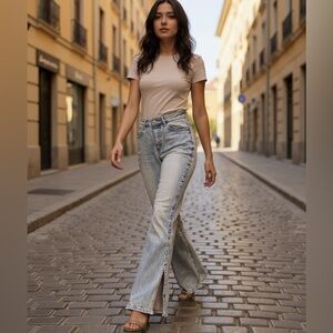 Simple Society Light Wash Flare Jeans Side Slit size 29